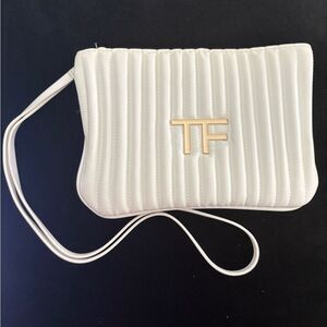 New never used Womens Tom ford clutch makeup bag wristlet White  gold hardware